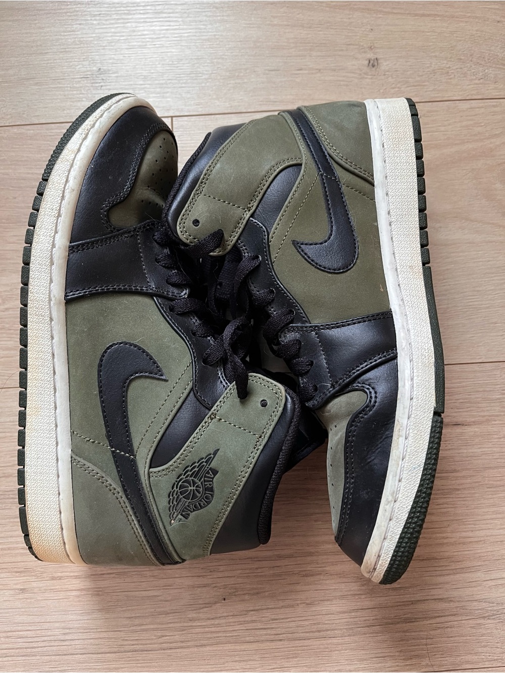 Nike Air Jordan 1 Mid Sneakers in the Olive green black canvas
